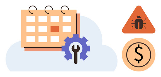 calendar with gear bug warning and dollar sign Vector Image