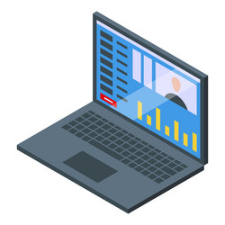 isometric laptop with data analysis graphs vector image
