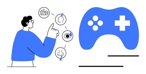 man exploring sensory perception and video game vector image