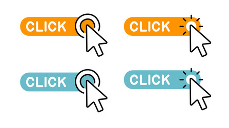 Set of click here button with cursor icon vector