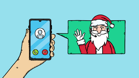 Hand holding mobile phone with santa claus call vector