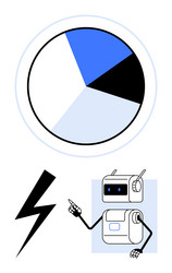 pie chart with robot and lightning bolt vector image