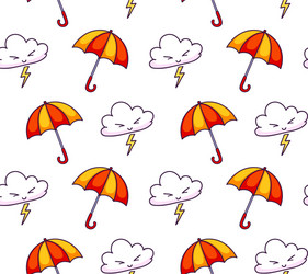 seamless pattern with clouds lightning umbrellas vector image