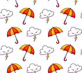 Seamless pattern with clouds lightning umbrellas vector