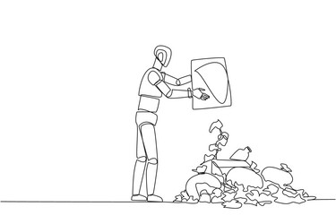 single continuous line drawing robot throws vector image