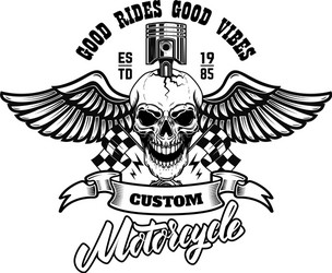 Racer Skull with Piston Head Vector Image