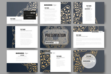 set of 9 templates for presentation slides golden vector image