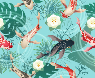 Japanese Koi Tropical Pattern Vector Image