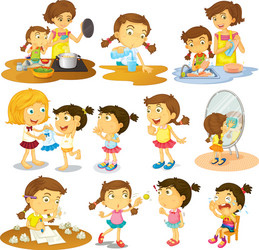 Young Girl in Various Activities Vector Image