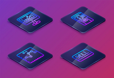 set isometric line computer with growth graph vector image