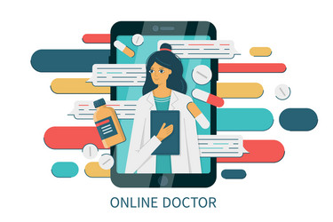 Smartphone with internet chat a female doctor vector