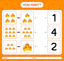 how many counting game with candy corn worksheet vector image