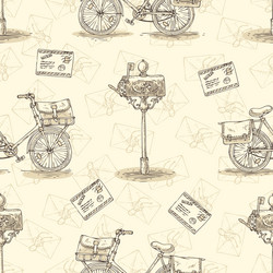 Seamless pattern with bicycles envelopes vector