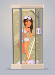 Happy young woman take shower vector