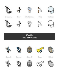 set of isometric icons in outline style colored vector image