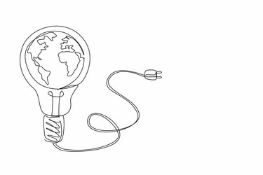 single one line drawing globe in middle of wired vector image