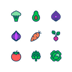 Vegetables line icons set outline style Royalty Free Vector