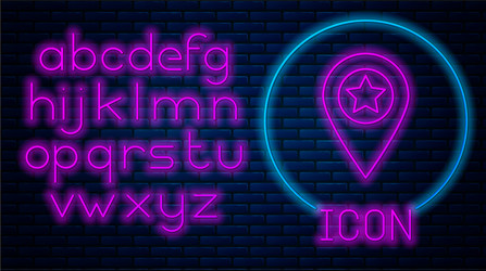 glowing neon map pointer with star icon isolated vector image
