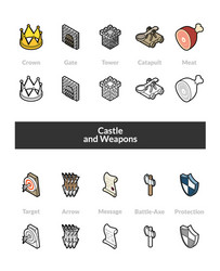 Set of isometric icons in outline style colored vector