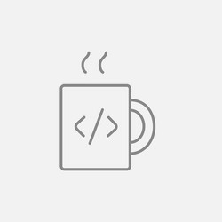 Cup of coffee with code sign line icon vector