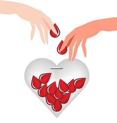 hand donate blood drop put in heart glass Vector Image