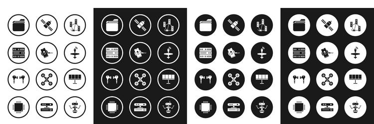 set computer network wireless charger server vector image