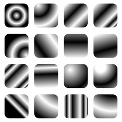 set of 16 grayscale gradient templates - rounded vector image