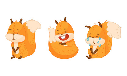 cute red squirrel in different actions set funny vector