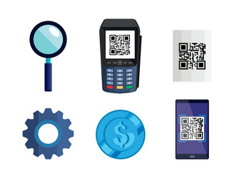 dataphone with scan qr code and set icons vector image