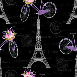 seamless pattern with eiffel tower bicycle vector