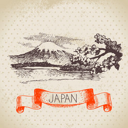Japanese Sketch Background - Sakura & Fuji Vector Image