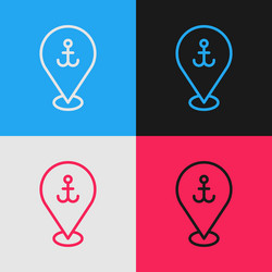 pop art line map pointer with anchor icon isolated vector image