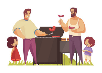 Fathers roasting barbecue composition vector