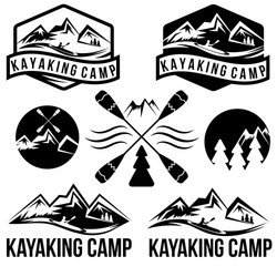 kayaking camp vintage labels set Vector Image