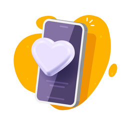 Heart love on mobile cell phone icon 3d render vector