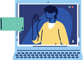 man on video call with chat computer vector image