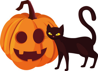 pumpkin cat happy halloween celebration vector