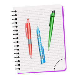 notebook and three pens vector image