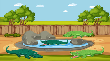 scene with wild animals in zoo at day time vector