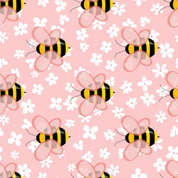 seamless pattern with bees and flowers on color vector image