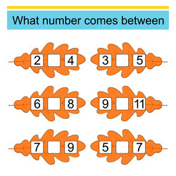 What number comes between math worksheets Vector Image