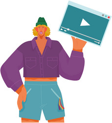 woman holds template video frame youtube vector