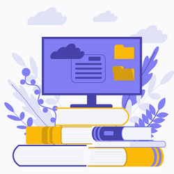 computer monitor on a stack books reading vector image