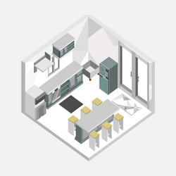 Grey color kitchen isometric home interior design vector