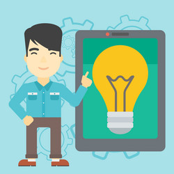 man pointing at big tablet computer vector image