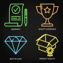 product quality and warranty neon icon set vector