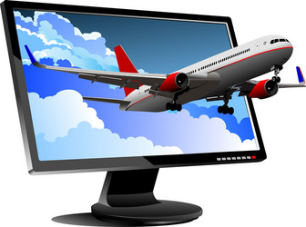 Flat computer monitor with passenger plane vector