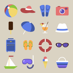 Set of icons beach theme flat travel objects vector