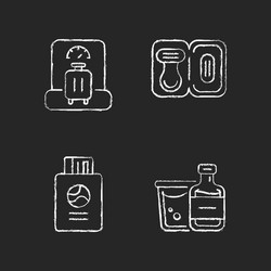 Tourist baggage for travel chalk white icons set vector