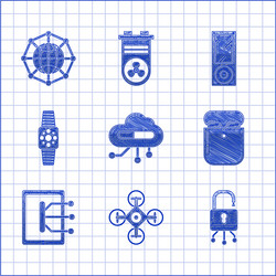 set internet of things drone lock digital vector image